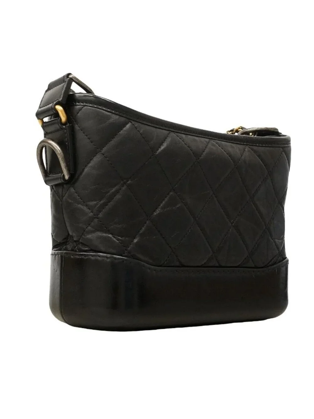 Chanel Shoulder Bag Gabrielle Leather Black Gold Silver